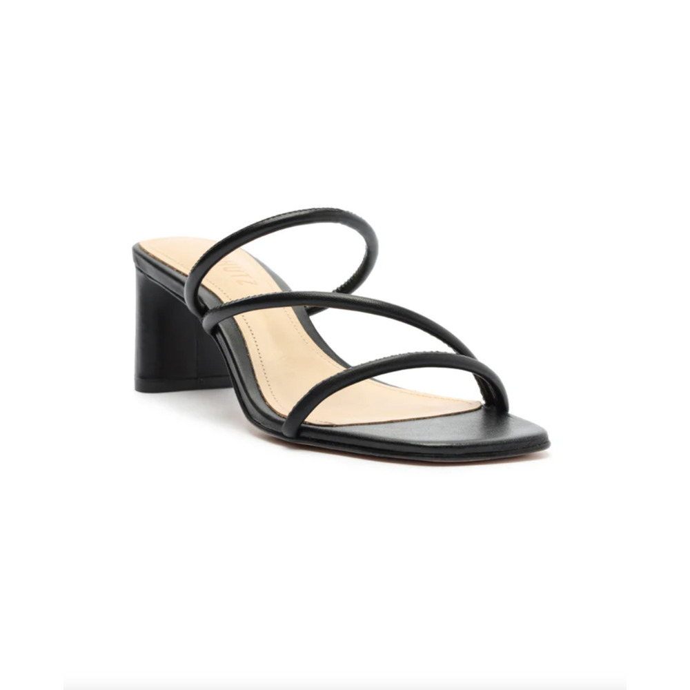 Schutz Chessie Mid Leather Mid Heel Sandals Black Size 11